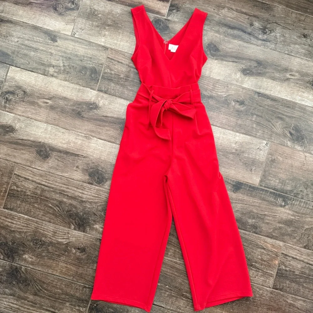 Anthropologie‎ Cathy Tie Waist Structured Jumpsuit, Red,XS - Picture 3 of 12